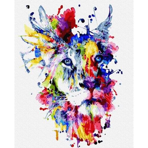 FSBCGT Oil Painting By Number Colorful Art Lion Hand Painted On Canvas Kits DIY Paint By Number Home Wall Art Decor