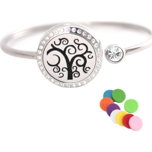 Stainless steel 25mm Magnet Crystal Aromatherapy locket Bracelet Bangle essential oil diffuser locket Curved Tree bracelet