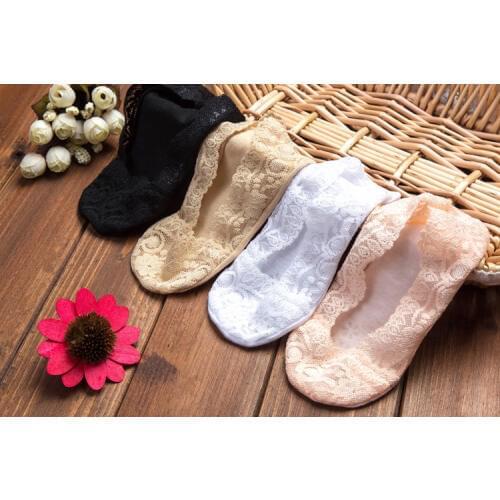 Women girl Silica Gel Lace Boat Socks Invisible Cotton Sole Non-slip Antiskid Slippers Anti-Slip Sock 12pair=24pcs ws74