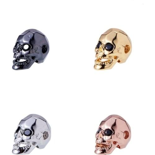 Noter 4pcs/pack Gothic Skull Heads Beads Copper Jewelry Accessories Black Zirconia Spacer Charm DIY Bracelet Necklace Earrings