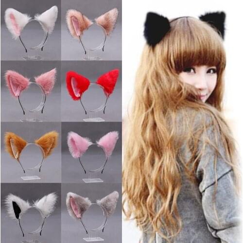 Fashion Girl Cute Cat Fox Ear Long Fur Plush Hair Hoop Headband Anime Women Girls Cosplay Hair Accessories Party Costume