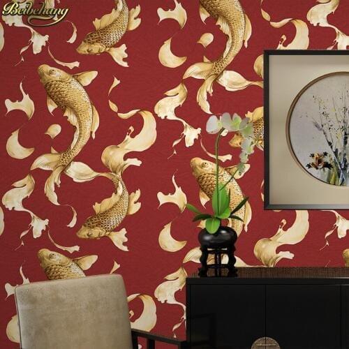 Beibehang Goldfish koi fish jumping gantry wallpaper retro nostalgia restaurant tv background wall paper papel de parede