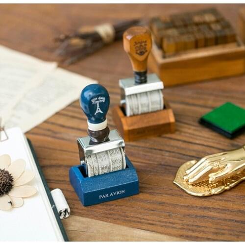 Retro Wooden handle date DIY Rubber stamp diy stamps for scrapbooking stationery zakka decal material escolar school supplies