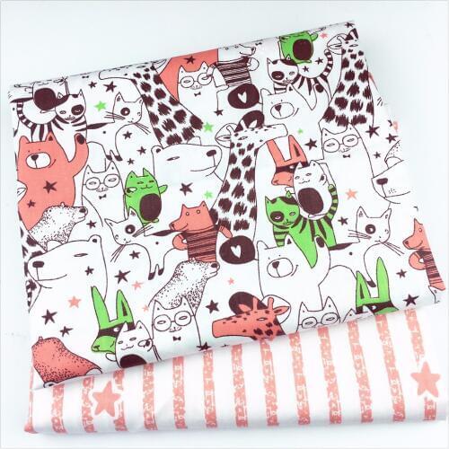 Cartoon Animal Twill Cotton Fabric For Diy Handmade Sewing,Patchwork,Home decoration,Cushions,Pillows And Quilting Crafts Tissue
