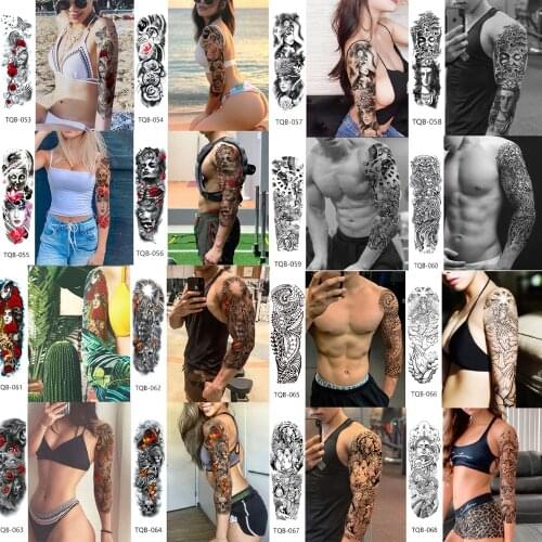 Tattoo stickers and body painting One-time tattoo Flower Arm Totem For Men Women Children Tiger Wolf Death Skull Temporary Tatto