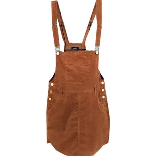 TC Fashion Girl Autumn Winter Casual Sleeveless Pocket Retro Corduroy Dress Female Vintage Party Dress Loose Suspender Sundress