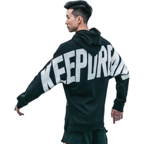 2021 Spring Men Oversize Hoodie Casual Loose Letter Print Cotton Hooded Coat Bodybuilding Fitness Sweatshirt