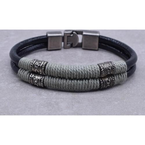 Wholesale Vintage Men Wristband Jewelry Handmade Winding Rope Double Black Leather Bracelet Gift bracelet homme