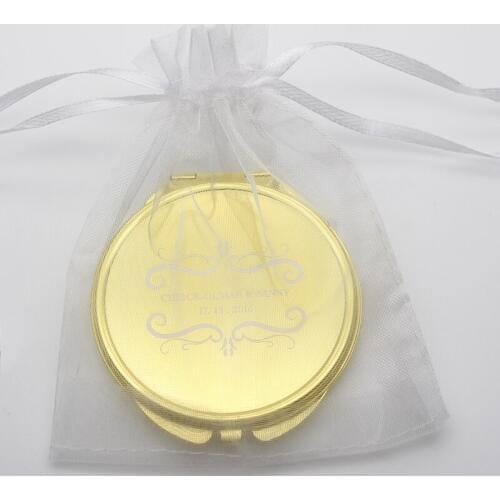 Engraved Compact Mirror Gold Compact Mirror Round Beautiful Custom makeup Compact Mirror Favrors 62mm 50pices/Lot