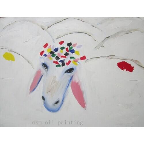 Top Skill Hand Painted Reproduction Menashe Kadishman Oil Painting Animal Sheep Head Wall Artwork on Canvas for Decorative