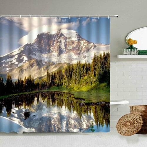 Natural Landscape Shower Curtain National Forest Park Green Plant Lake Snow Mountain Home Bathroom Decor With Hook Screen Set