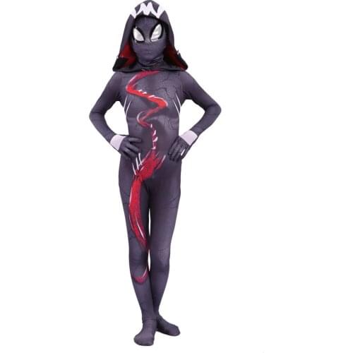 Women Spider-Gwen Cosplay Costumes Spandex Red Gwen Hoodies with Headgear Costumes Suitable for Halloween 24 Hrs Shipped Out