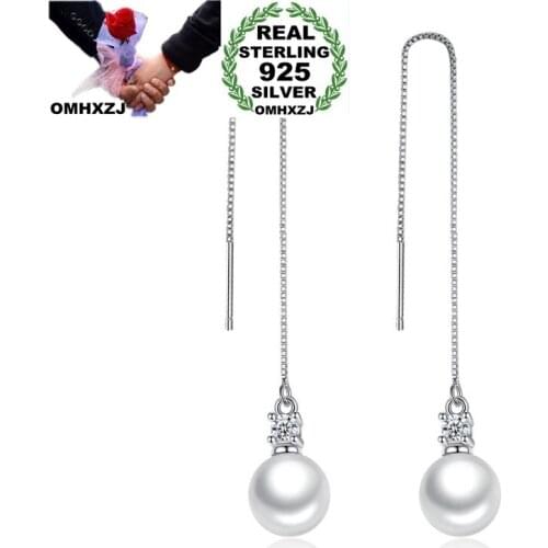 OMHXZJ Wholesale YS576 European Fashion Woman Party Birthday Wedding Gift Pearl Zircon S925 Sterling Silver Earrings Ear Lines