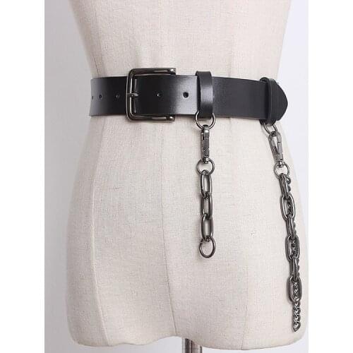 Womens runway fashion genuine leather chain Cummerbunds female Dress Corsets Waistband Belts decoration wide belt TB1531