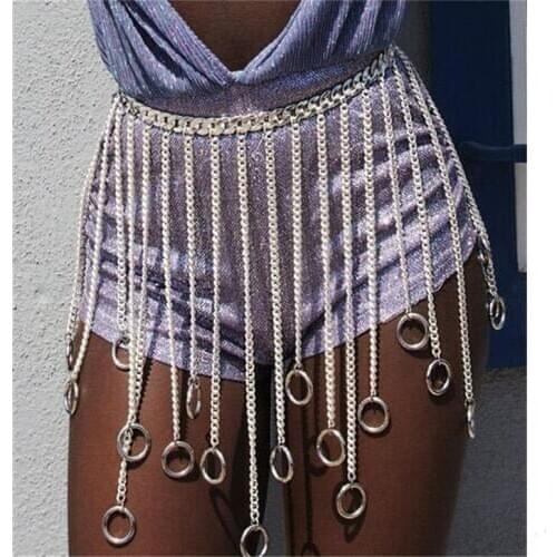 Women Sexy Metal panel iron fringed skirt dress Night Club Party Beach suspender skirt dress Chain Sexy Dress Chain Jewelry