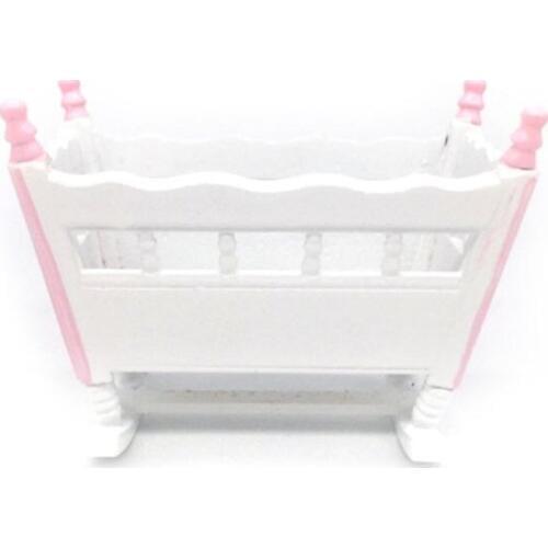 1:12 Miniature Dollhouse Furniture White Wooden Baby Nursery Cradle Bed Crib Mini Doll House Accessories Decor