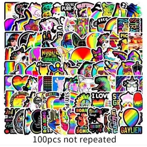 100 Pcs/set Tide Rainbow Graffiti Stickers For Refrigerator Laptop Skateboard Motorcycle Luggage House Decoration Car Stickers