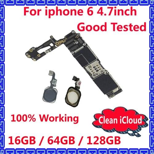 16GB / 64GB / 128GB Original motherboard+IOS system for iphone 6 Factory unlocked mainboard logic board with / without touch ID