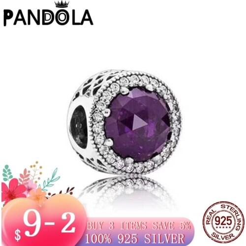 2021 new 925 Sterling Silver Purple sparkling heart Charms Beads Bracelet Fit Original Pandora Bracelet DIY Jewelry For Women