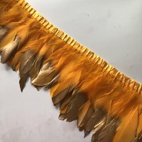 4Meters/lot Dying Gold Yellow Goose Feather ribbon Trims DIY Feathers for Crafts Decor feathers Dress Cloth Belt Clothing Plumas