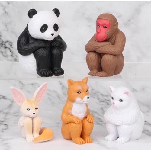 5Pcs Fresh Japanese Grievance Animal Panda Figure Landscaping Doll Desktop Decor Handmade Craft Mini Toy