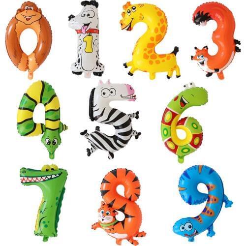 50pcs/lot 16inch Animals Number Foil Balloons Digit Helium Ballons Birthday Party Wedding Decor Air Balloon Event Party Supplies