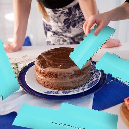94PF 6 Pieces Acrylic Icing Frosting Buttercream Large Cakes Smoother Scrapers Light Blue Cake Smoother Scraper for Cake Edge