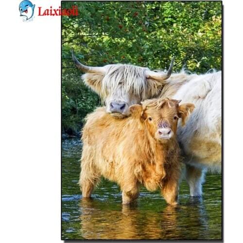 Highland Cow Diamonds Embroidery DIY Diamond painting 5D Full square round Drill rhinestone mosaic Wall Art Cattle Animal decor