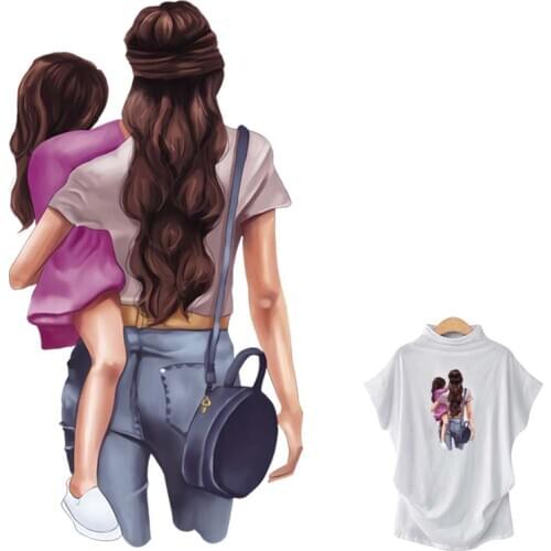 Girl With Mom Flower Applique Diy Garment Stripe Thermal Transfer A-Level Washable Patch For Clothes Dresses Jeans Sticker