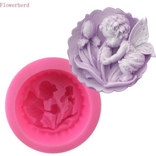 Large Angel Baby Kissing Flowers Fondant Food Grade Silicone Mold Handmade Soap Mold Chocolate Mold Cake Decor Pastry Tools