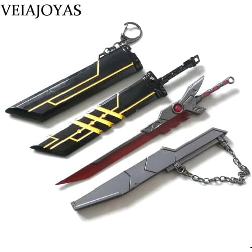 16CM Game Collectibles LOL Keychains Leagues Hero Zinc Alloy Weapon Kings Crafts Sword with Scabbard Keychain car Keyrings Men