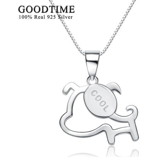 GoodTime Pure Solid Silver 925 Jewelry Lovely Cute COOL Dog Pendant Necklaces For Children Gifts Box Chain Necklaces & Pendants