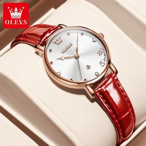 OLEVS New Fashion Lady Love You Scale 30M Waterproof Wear Resistant Scratch Luminous Leather Strap Quartz Romance Watches 5505