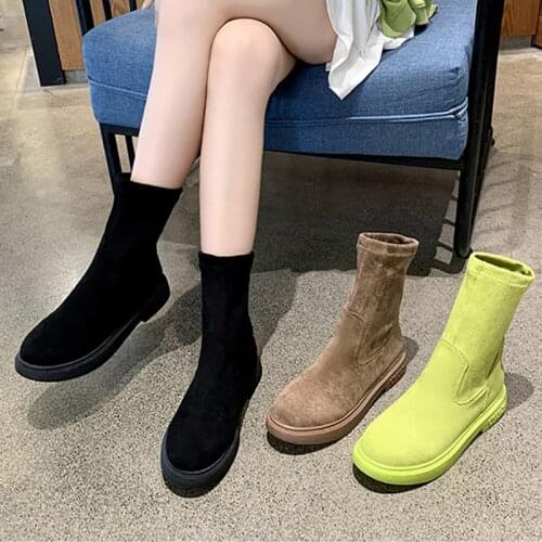 Black Sock Boots Women Shoes Casual Stretch Ankle Boots Winter Warm Shoes Slip On Shoes For Women Round Toe Low heel Short Boots