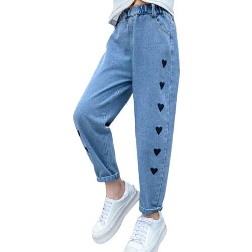 Jeans For Girls Heart Pattern Jeans Kids Girl Casual Style Jeans For Kids Spring Autumn Childrens Clothes 6 8 10 12 14