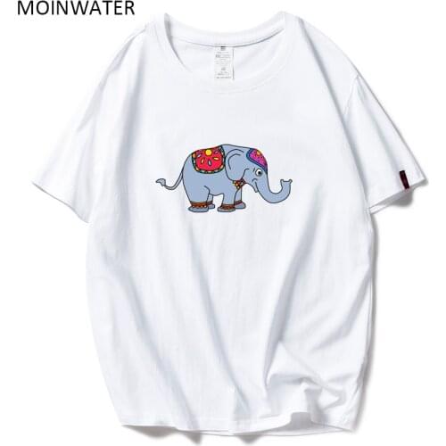 MOINWATER Women T shirts White Black Cotton Cartoon Elephant Pattern T-shirts Lady High Street Comfortable Tees&Tops MT19117