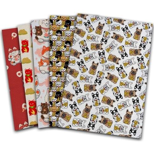 Lucky Cat Pattern Printed Artificial Leather Sheet 22x30cm A4 Diy Bowknot Wallet Sewing