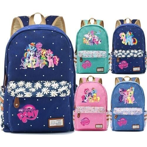 Kawaii 20 Little Pony Rainbow Dash Pinkie Pie Flowers Dot Boy Girl School Bag Women Bagpack Teenagers Canvas Lady Femme Backpack