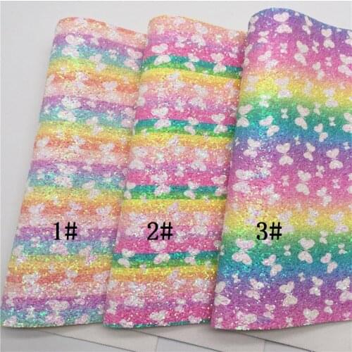 LEOsyntheticoDIY Rainbow Butterfly Chunky Glitter Vinyl Fabric Sheet Felt Backing Synthetic Leather Faux Vinil DIY A4 SIZE R066B