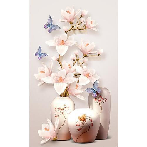 Magnolia butterfly flower vase Diamond Painting Vestibule Floral Round Full Drill DIY Mosaic Embroidery 5D Cross Stitch gifts