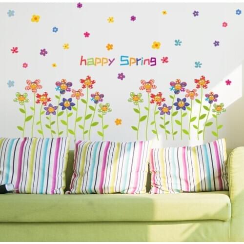 Cute cartoon flower skirting wall stickers childrens room wall decals corner stairwell cabinets bathroom decor free stickers