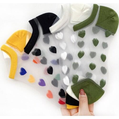 2021 Fashion Women Heart Sock Slippers Colorful Summer Style Thin Girls Cute Transparent Invisible Breathable Ankle Socks