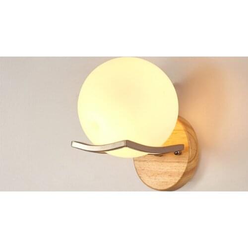 Nordic Modern Indoor Wood Wall Lamp Glass Bedside Design Corridor Stairs Decorative Led Sconce Wall Lights Fixtures E27