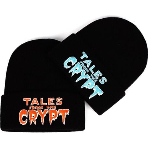 New Mens Tales From The Crypt Letter Embroidery Knitted Hat Hats Elastic Brand Beanie Soft Cap Autumn Warm Winter hats for women