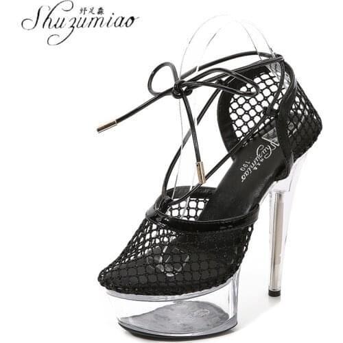 SHUZUMIAO New Women Platform Summer Sandals Lace Up Black High Heels Sexy Ladies Ankle Strap Shoes Cross-tied Female Sandalias