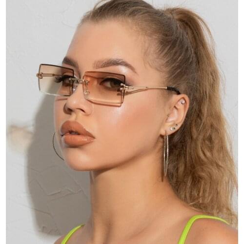 Women Sunglasses Summer Frameless Trimming Brand Designer Rectangle Sun Glasses Small Style Outdoor Eyewear Shopping Trip UV400