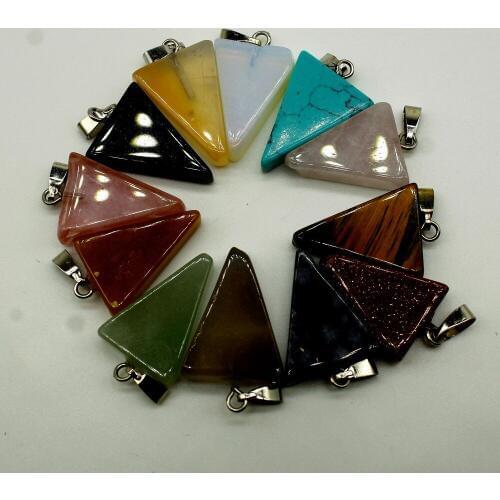 Wholesale 12 PCS Mix Color Boxed Natural Stone Triangle Shape Charm Pendant DIY Fit Necklace For Jewelry Making DIY 11*20 mm