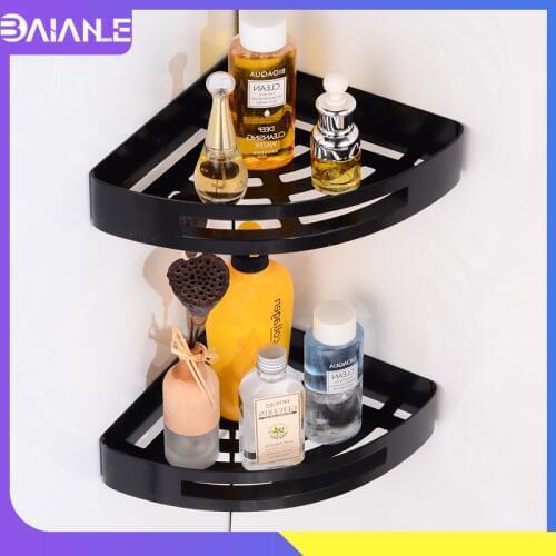 Bathroom Shelf Black Stainless Steel Corner Storage Holder Shelves Bathroom Wall Mounted Toilet Shower Caddy Shampoo Holder Rack