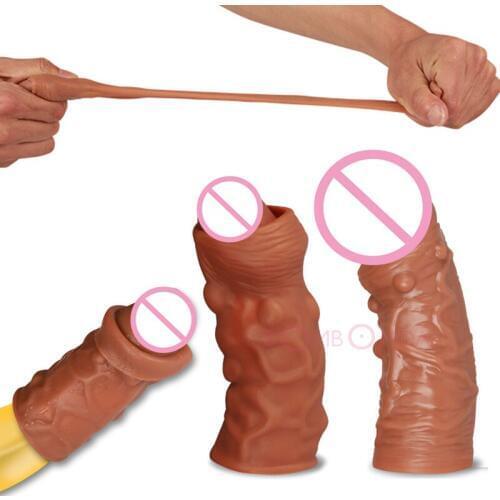 Condom Extender Reusable Penis Sleeve with Simulation Glans Male Cock Enlargement Penis for Man Dildo Penis Extender Cock Rings