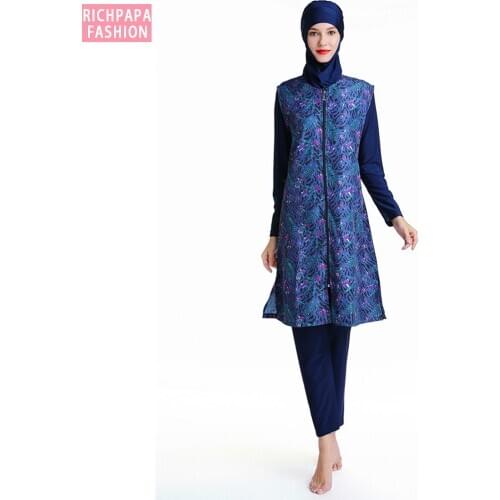 Plus Size Muslim Swimsuit Bikini islamic hijab Beachwear Modest Swimwear long sleeve Burkinis Islam Swim